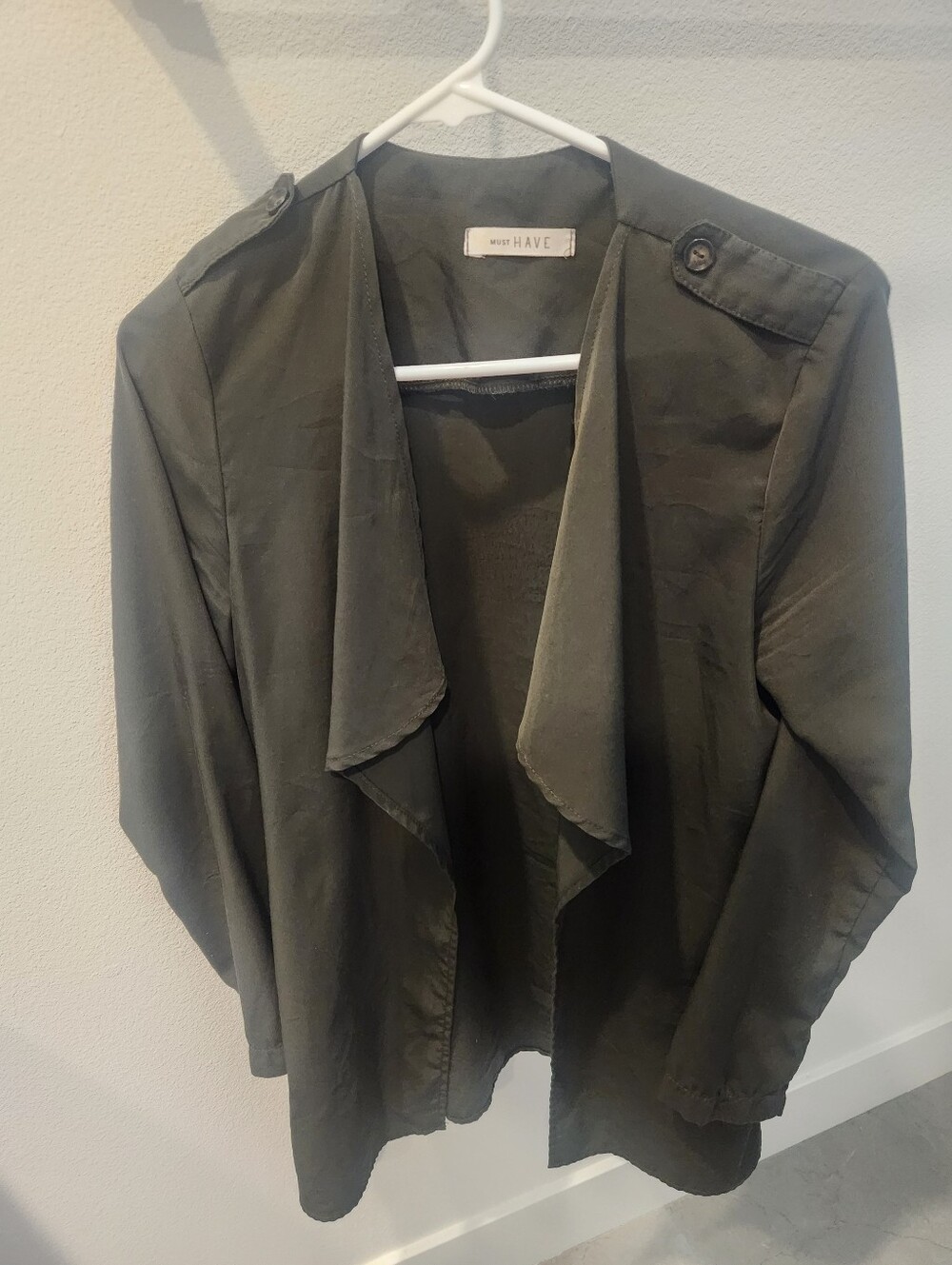 Must Have Army Green Trench Coat Style Long Sleeves Open Front Thin Jacket